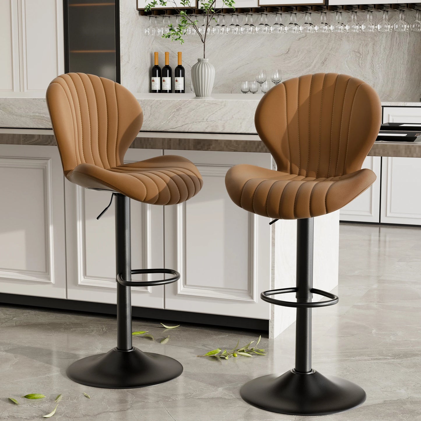 2 Pack Bar Chairs 360 Rotating Leather Backrest Dining Room