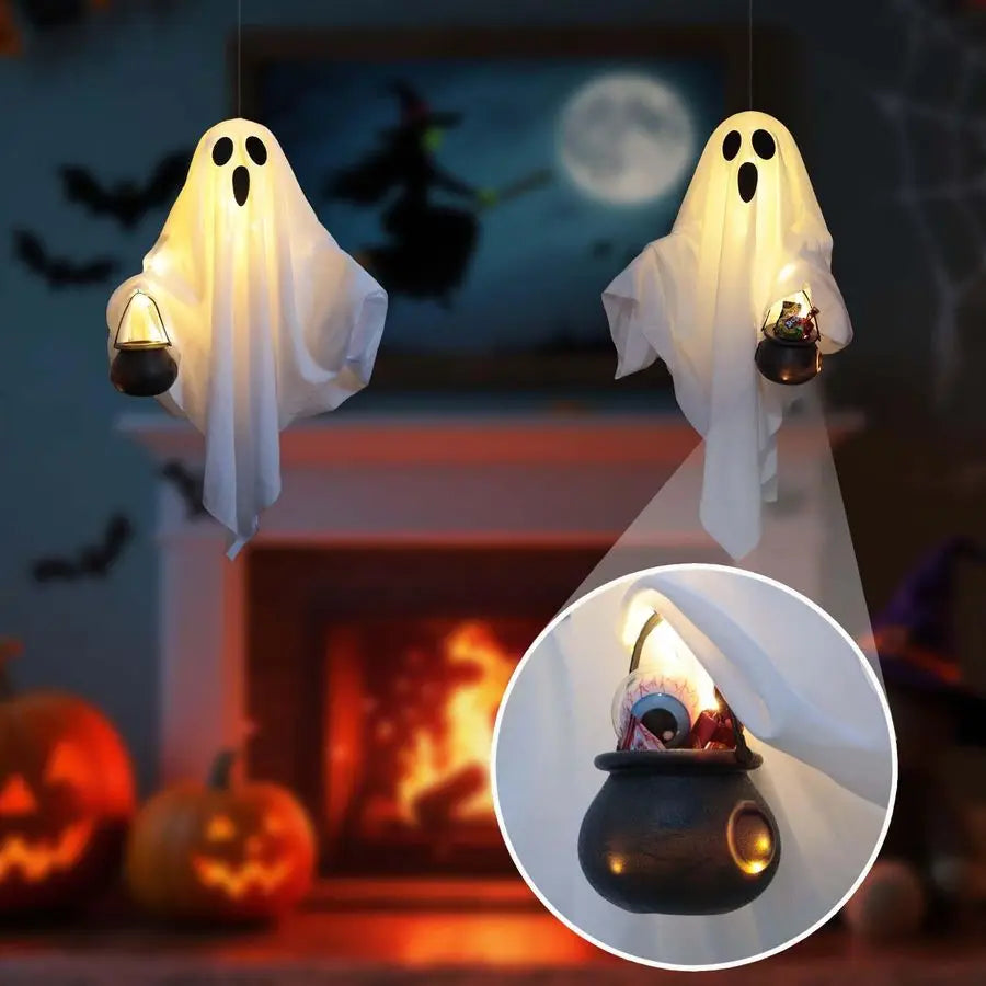 2 Pack Halloween Light Up Ghost Decorations Battery Operated Remote Control