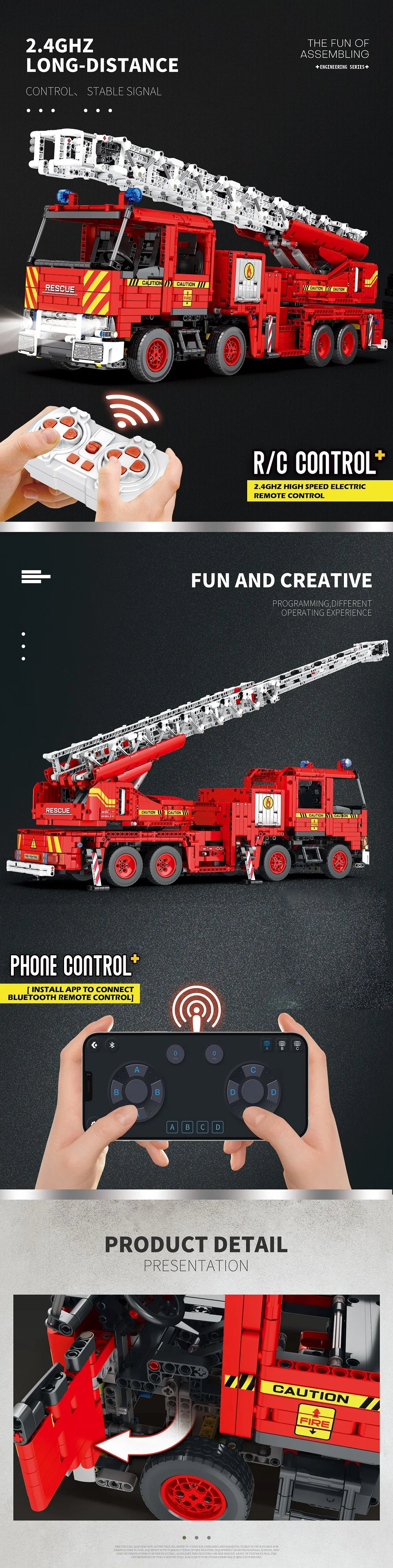 Reobrix Rescue Fire Truck Building Block Set With Extendable Ladder RC