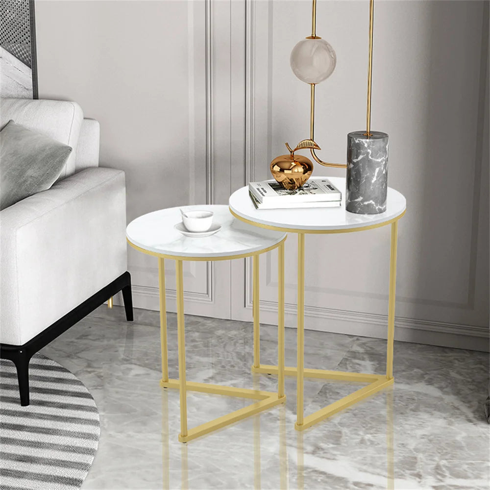 Modern Round Marble Metal Base Nesting Side Tables Set Of 2
