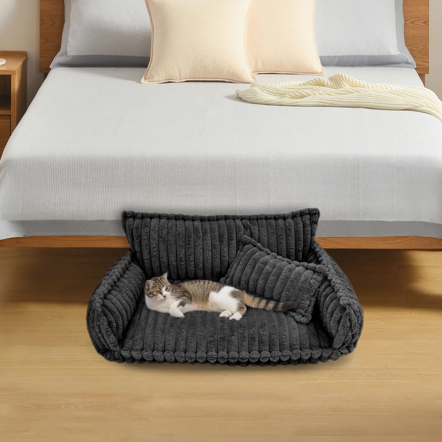 Pet Couch With Removable Washable Cover Calming Plush Bed For Cats And Dogs