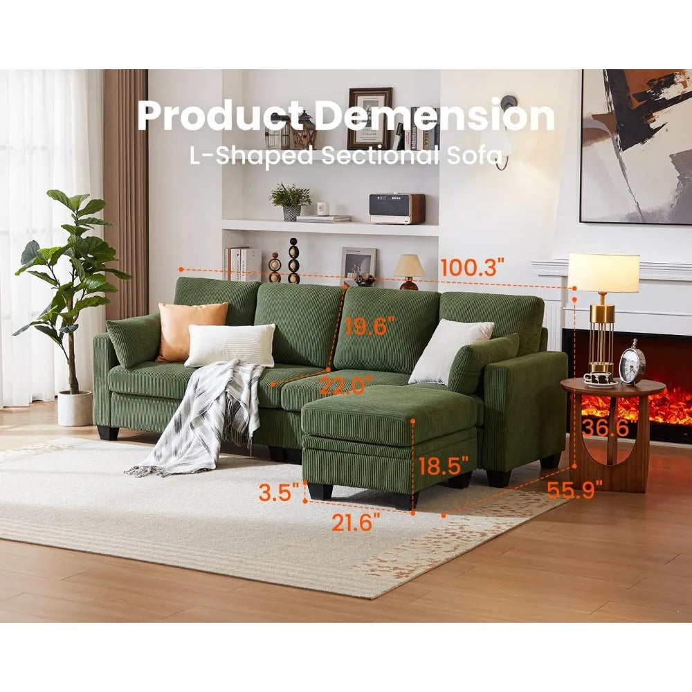 Corduroy Modular Sectional Sofa Ottoman Chaise L Shaped