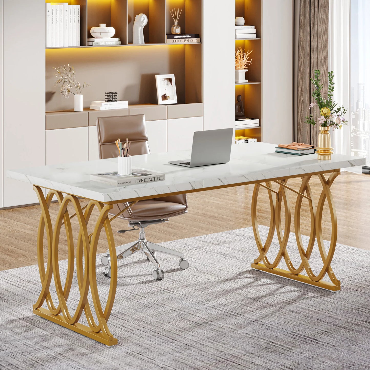 Tribesigns Office Desk 70.9 Inch Wooden Computer Desk