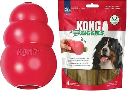 KONG Classic Toy and Enhanced Ziggies Treats Combo Pack for Dogs