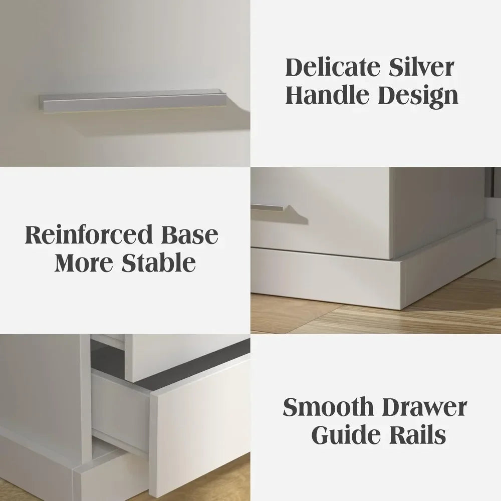 Nightstand With Charging Station LED Lights Drawers