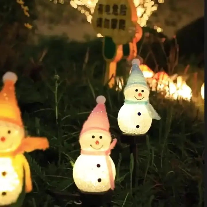 Solar Powered Snowman Lights 4-Piece Set With 1 Solar Panel Christmas Lawn LED