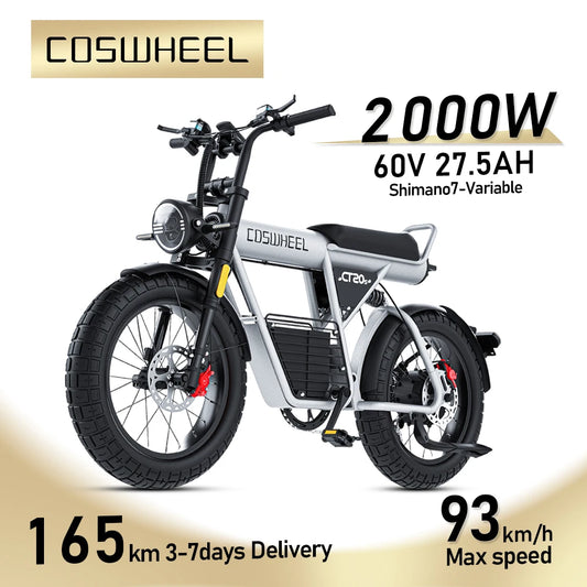 Coswheel Electric Bike CT20S 2000W Motorcycle Dirt Bike Ebike 20 Inch Fat Tire Bicycle 60V 27.5Ah Adult Electric Bicycle