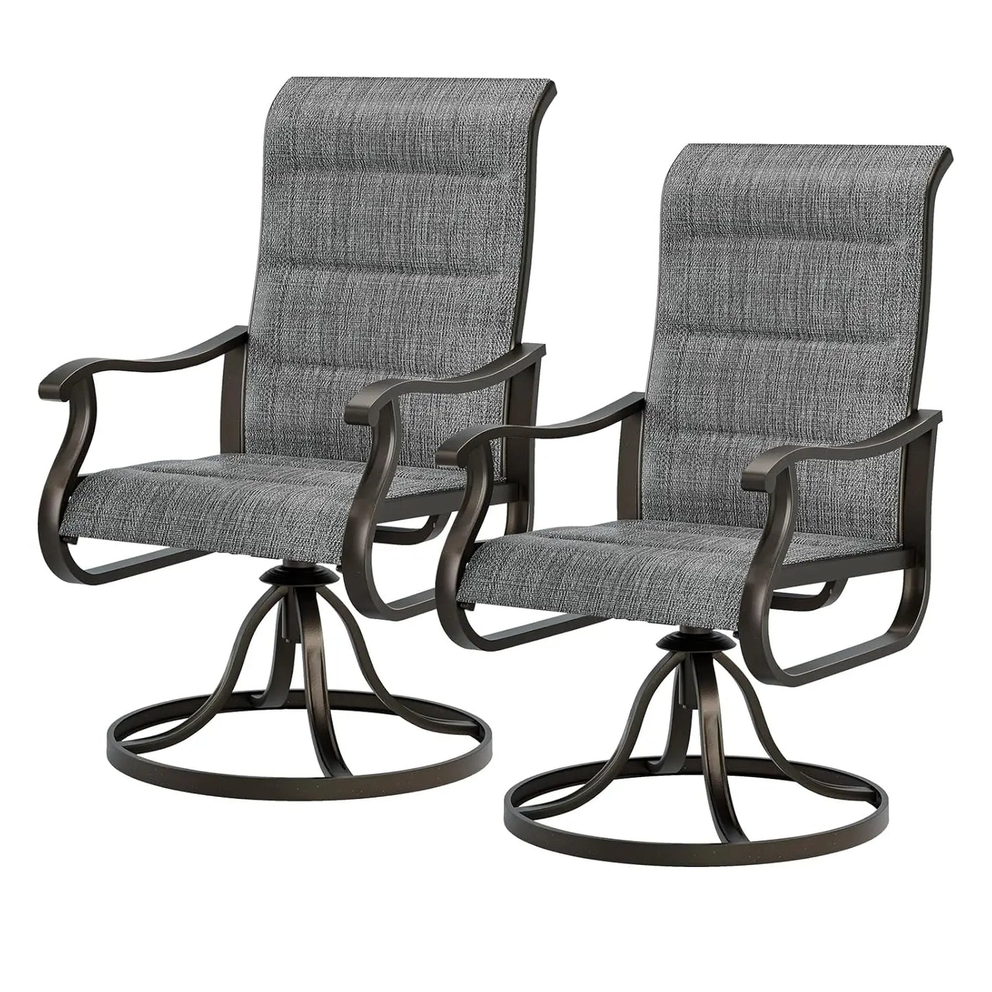 Patio Swivel Chairs Set Of 2 High Back Outdoor Wooden Frame With Padded Cushions