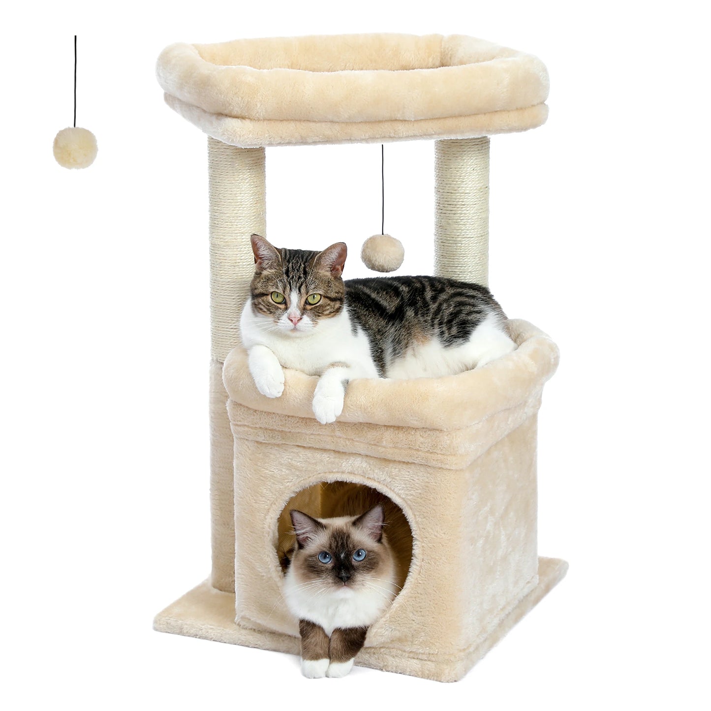 Double Tier Cat Tree Tower With Cozy Condo And Wide Perch For 1 To 2 Indoor Cats