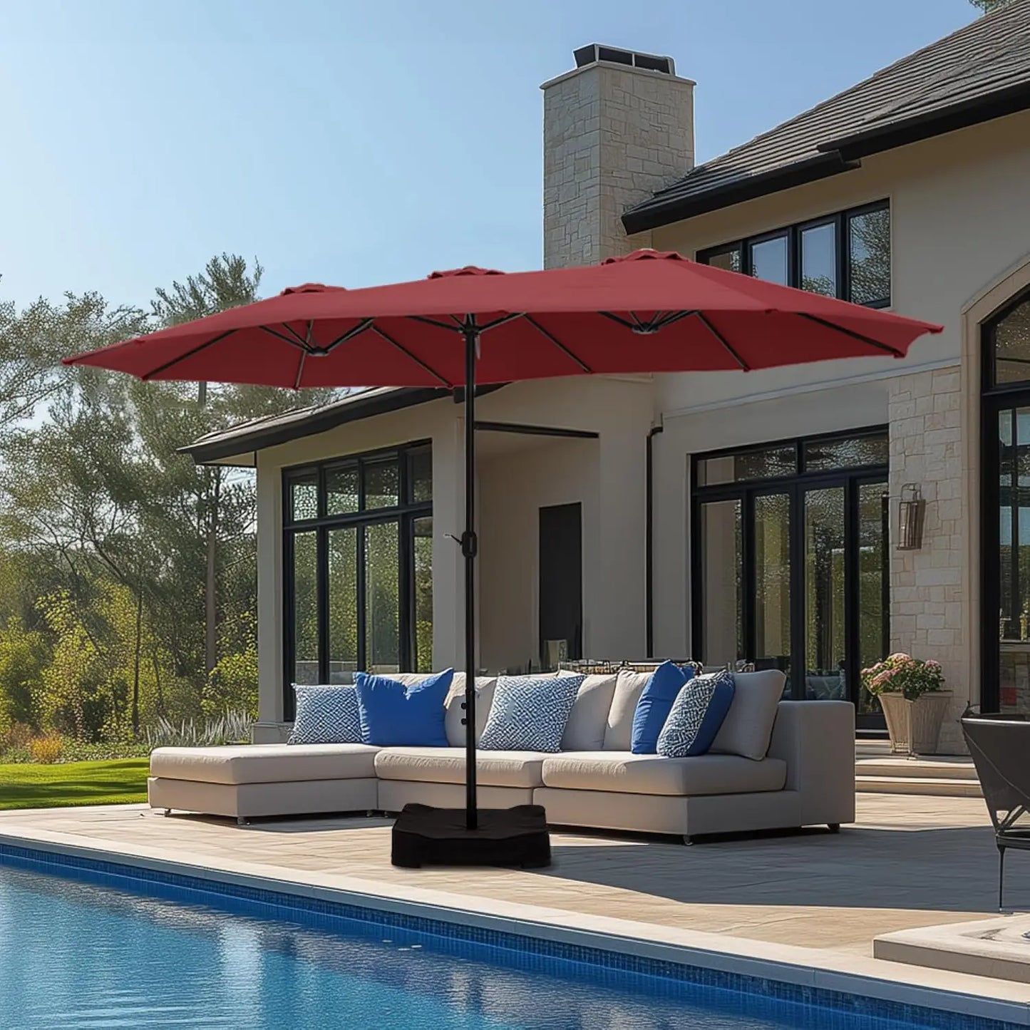 15Ft Double Sided Patio Umbrella With Base Included Rectangular Umbrella Crank