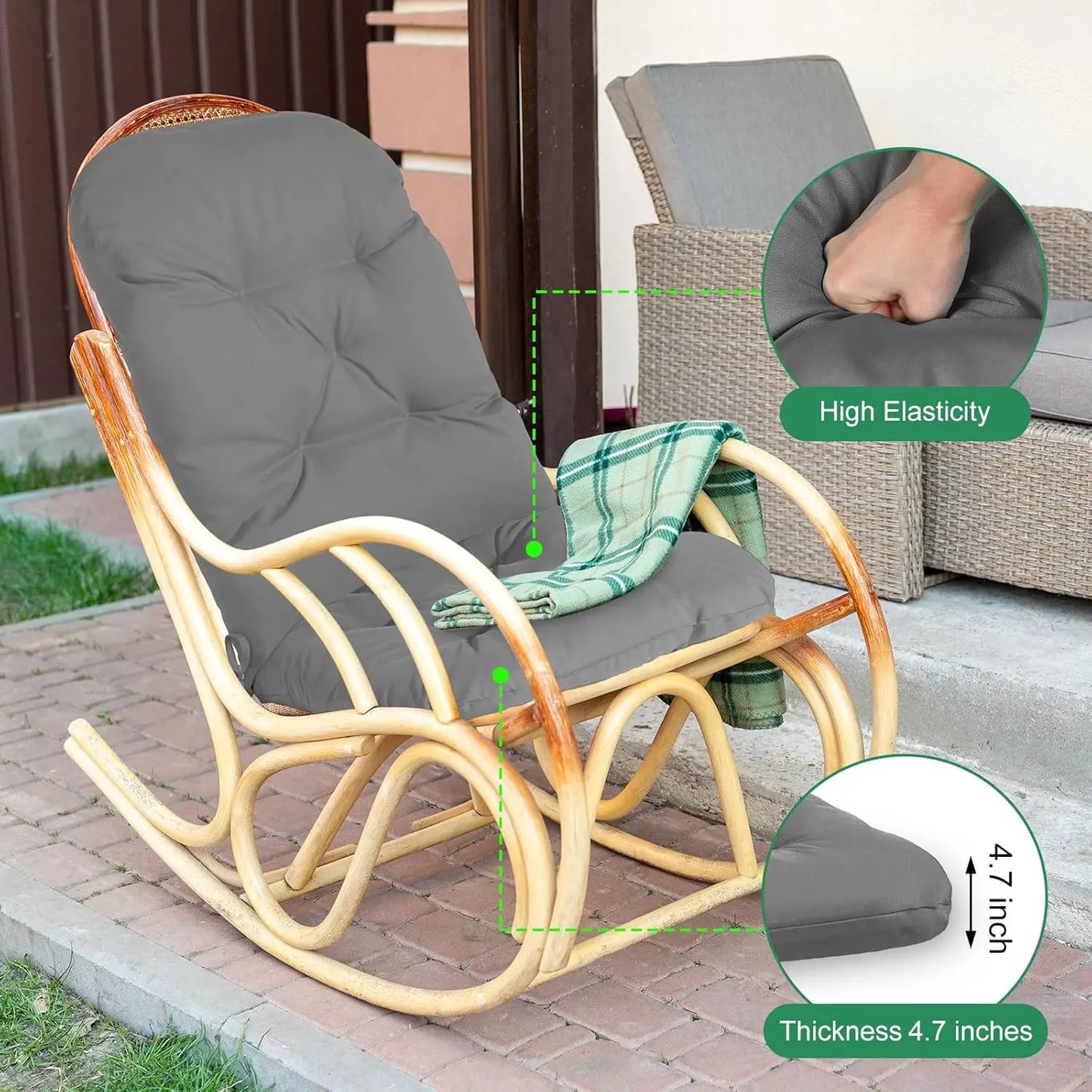 4 Set Outdoor High Back Chair Cushions 47 x 20 Inch Waterproof Fade Resistant Comfort Replacement Seat