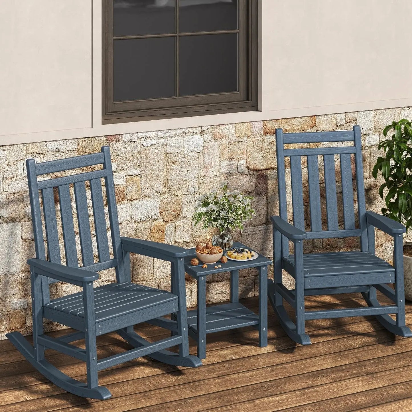 Two Piece Outdoor Poly Lumber Rocking Chair Set With Side Table All Weather