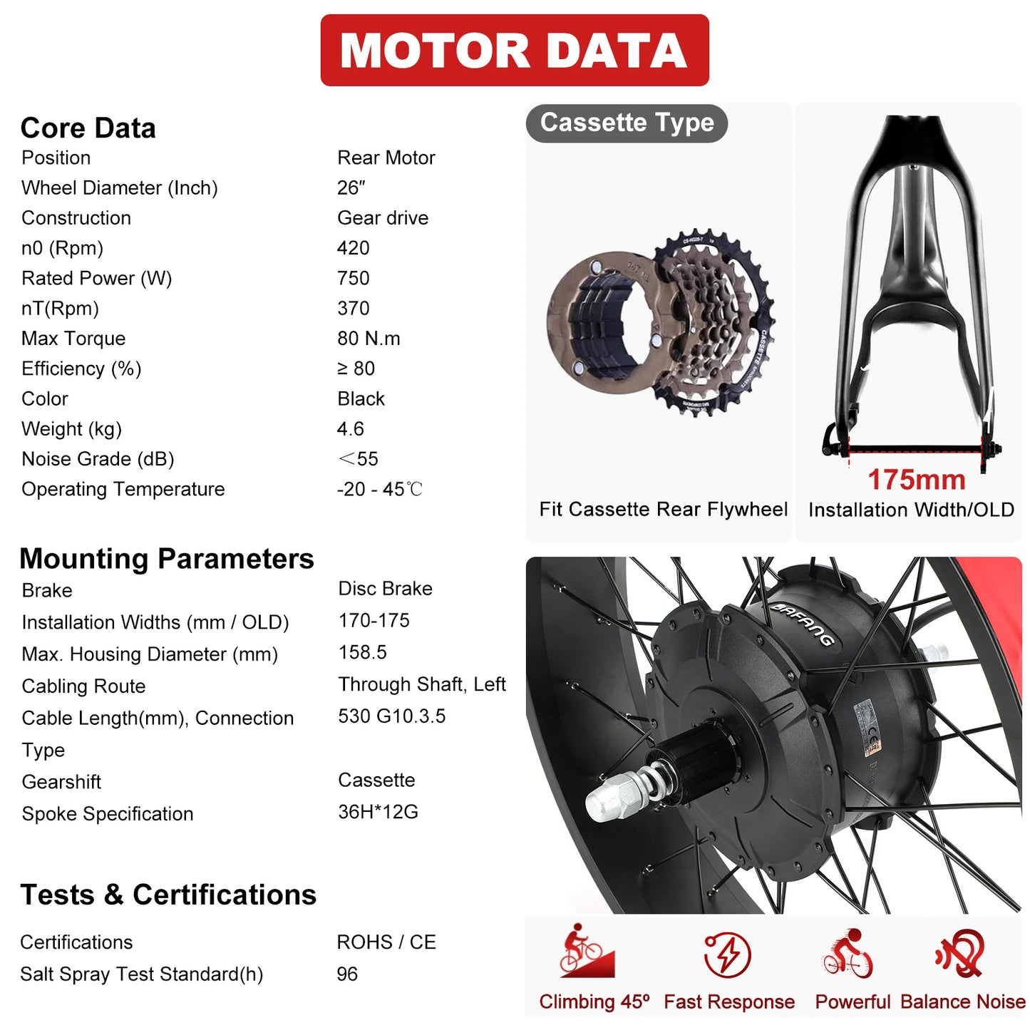 Bafang 750W Ebike Conversion Kit Rear Hub Motor For FatBike