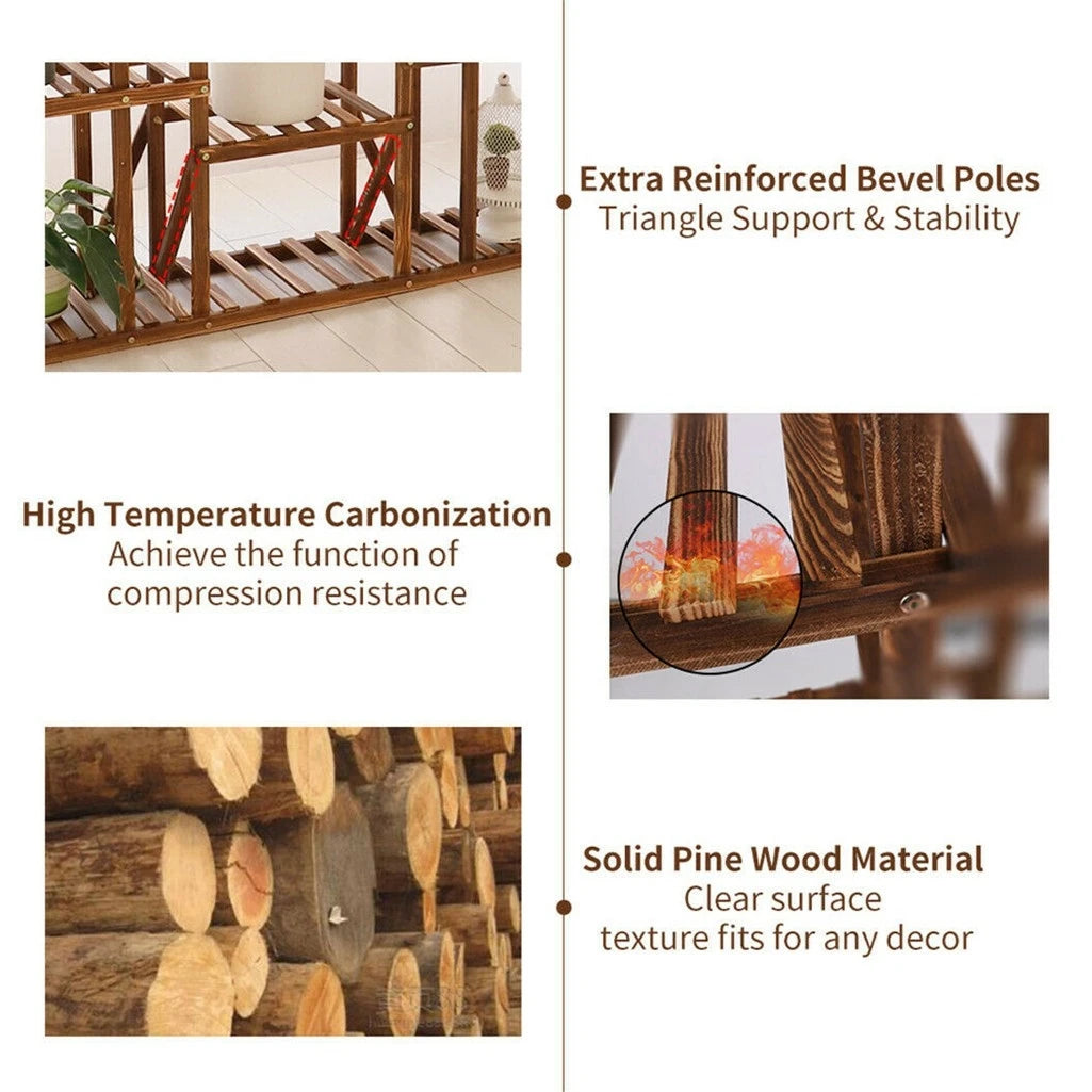 UNHO 46 Inch 9 Tier Wooden Plant Stand 16 Pot Display Rack Indoor Outdoor Patio Flower Shelf