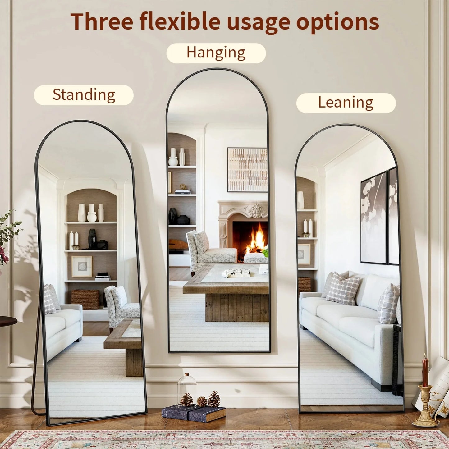 Arched Full Length Floor Mirror 59 By 16 Inch Black Framed