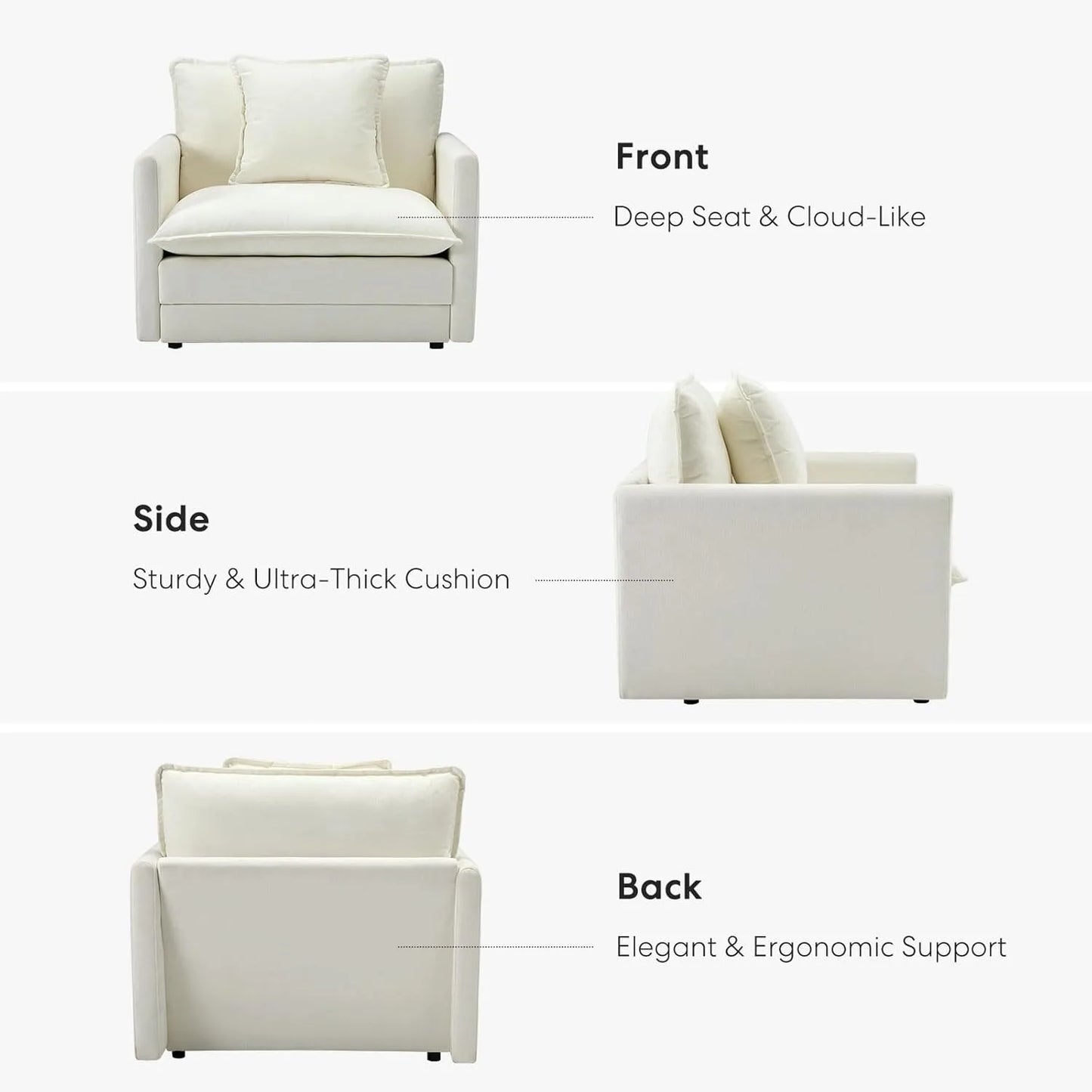 Chenille Oversized Reading Chair With Ottoman 39 Inch Width For Living Room