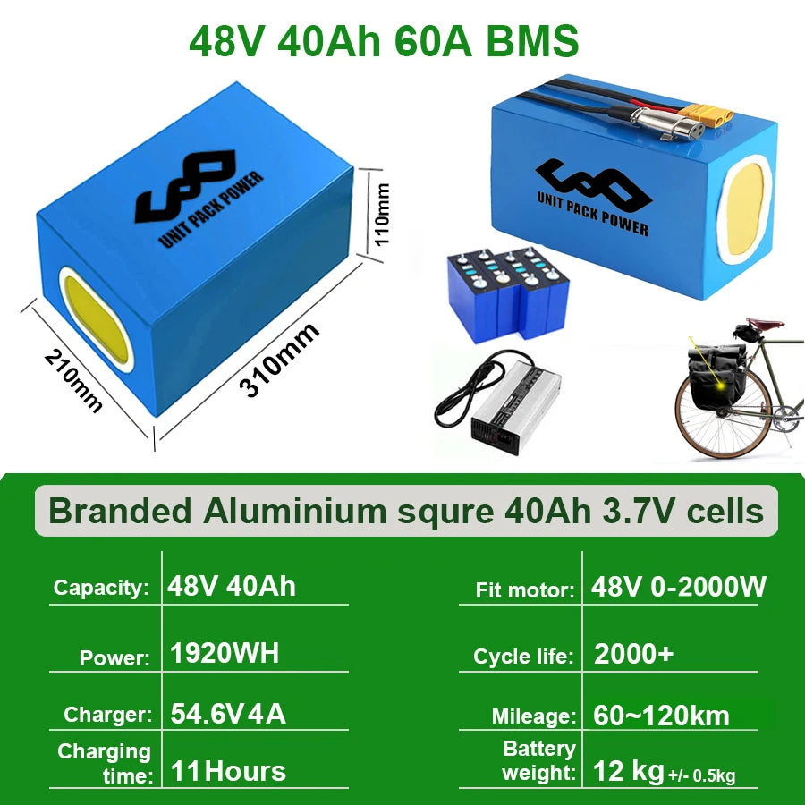 EScooter Ebike Battery Pack 36V 48V 52V 60V 72V Waterproof