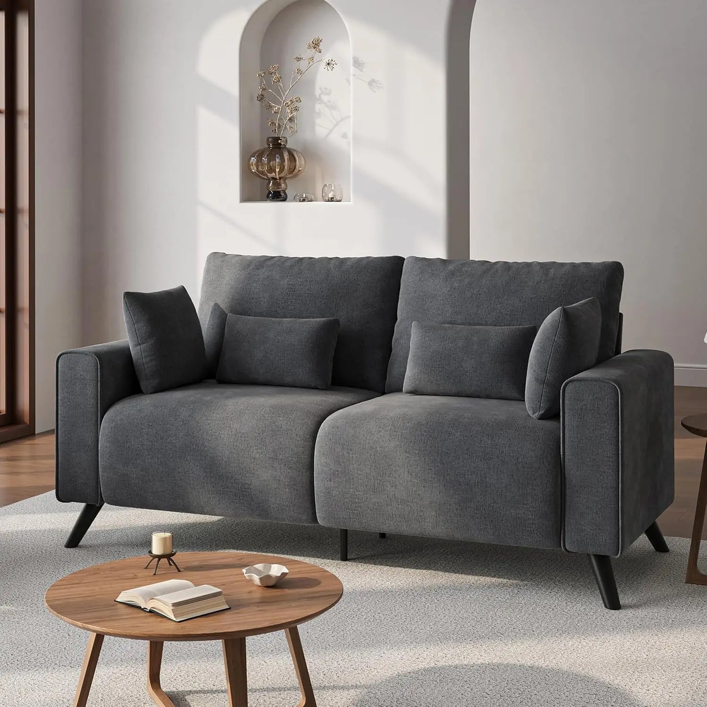Grey 2 Seater Loveseat Sofa For Living Room Small Spaces 70 Inch Wide