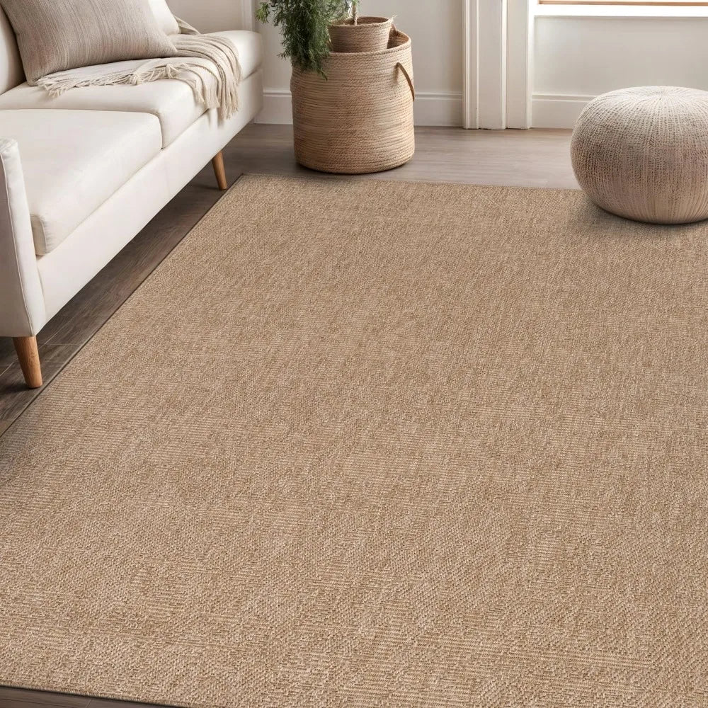 Natural Large Outdoor Area Rug for Living Dining Room Patio Office Stain Resistant Non Shedding 9 X 12 Geometric Fleece Carpet