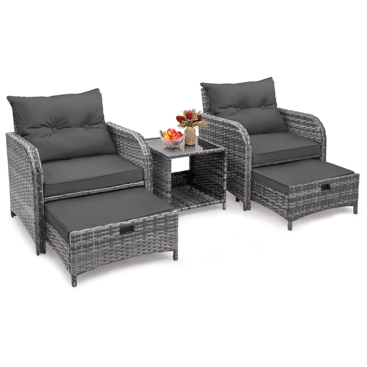 5 Piece Wicker Outdoor Patio Chairs With Ottomans All Weather PE Rattan Set