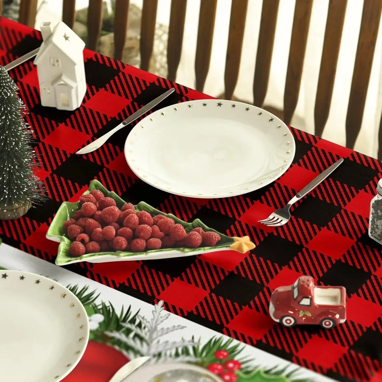 Buffalo Plaid Christmas Rectangular Tablecloth Red Reusable