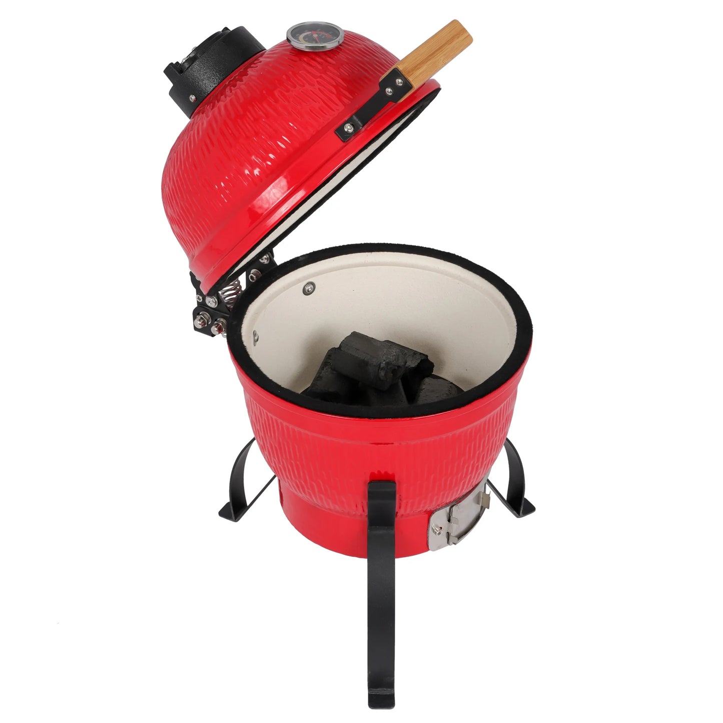 Round Kamado Charcoal Grill 13 Inch Ceramic Asador Orange Outdoor Barbecue