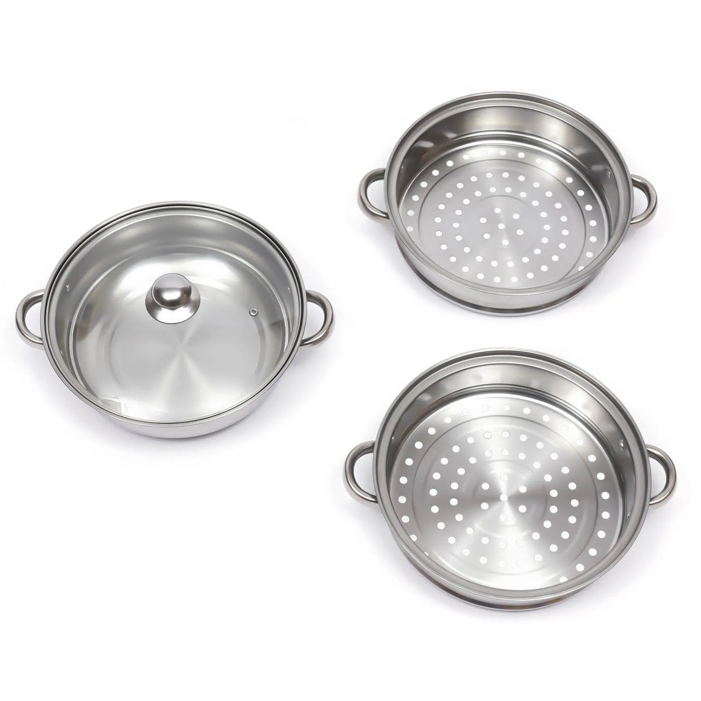 11 Inch 3 Tier Large Stainless Steel Steamer Pot Set with Glass Lid