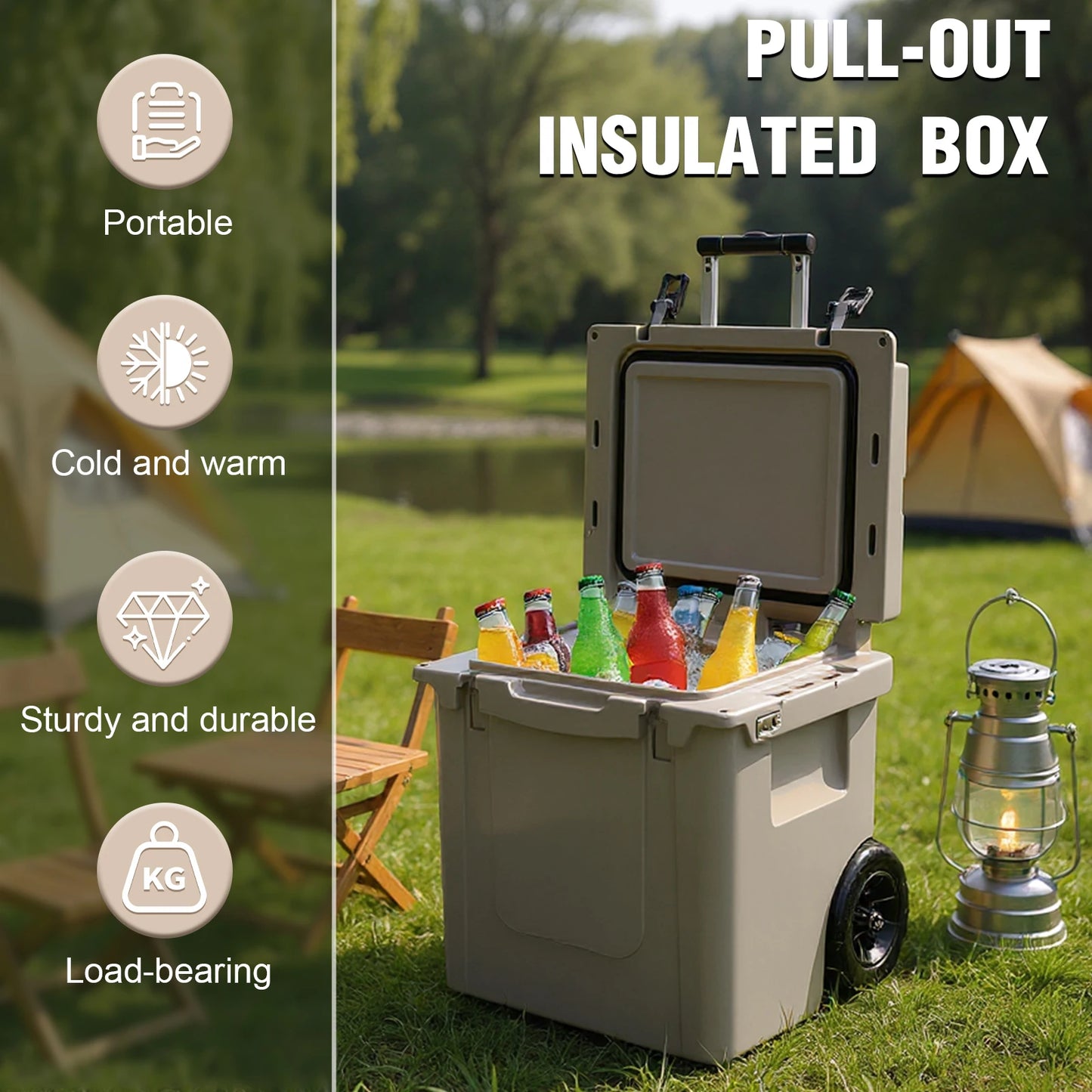 5L Insulated Hard Cooler With Wheels Rotomolded Leak Proof Latches For Beach