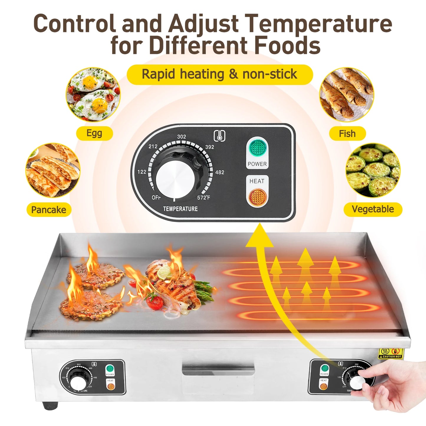 1500W 110V Commercial Electric Grill Teppanyaki Flat Countertop Non Stick Plate