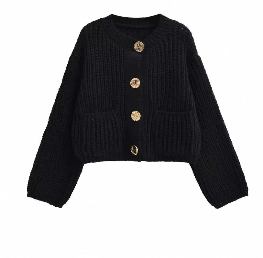 Women Autumn Winter Knitted Cardigan Pocket Button Casual Long Sleeve Loose Fit