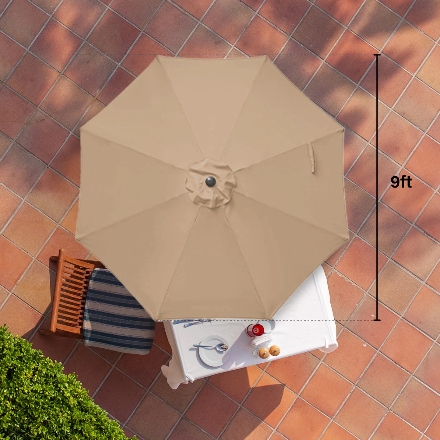 9 Ft Outdoor Patio Umbrella Market Table Umbrella With 8 Sturdy Ribs Push Button Tilt And Crank Waterproof UV Resistant Polyester For Garden Yard Pool