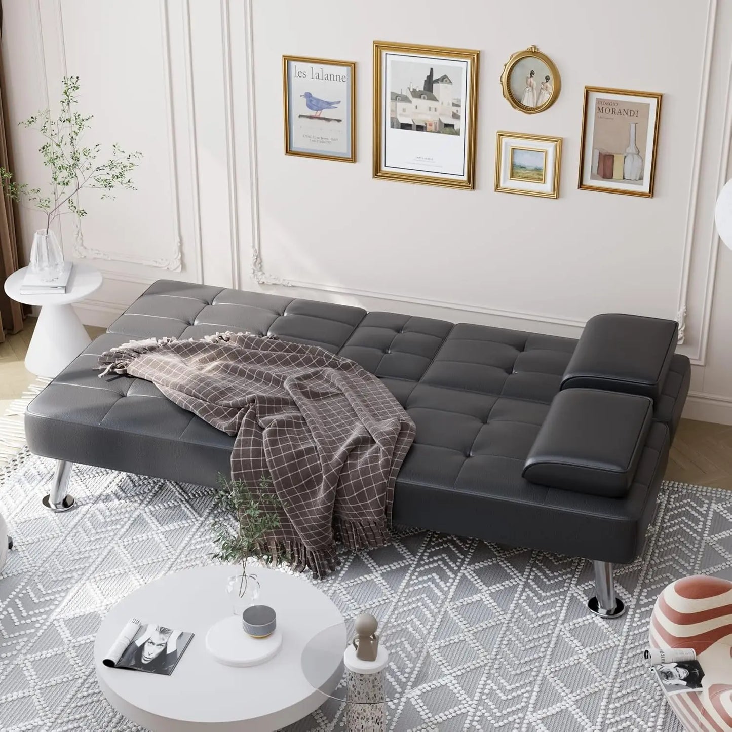 Folding Futon Sofa Bed Sleeper Couch Faux Leather Loveseat