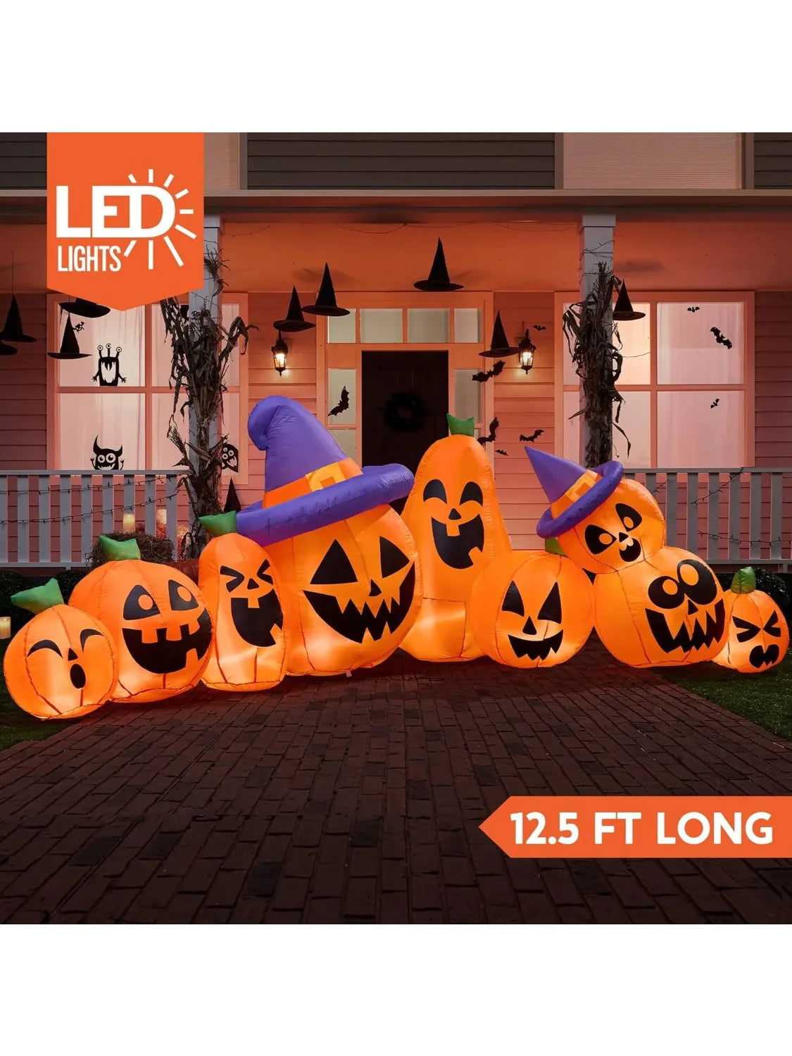 Joyfy 12.5 Ft Halloween Inflatable Pumpkin Witch Hat LEDs