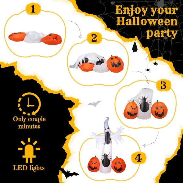 11.8ft Pumpkin Spider White Ghost Inflatable With LEDs