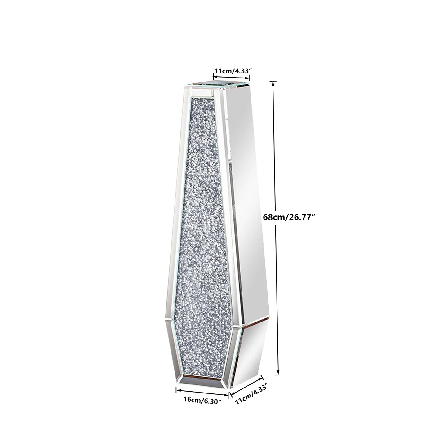 2 Shapes 68CM Crushed Diamond Decorative Mirrored Floor Vase Crystal Silver Glass Flower Vase for Pampas Grass and Artificial Flowers