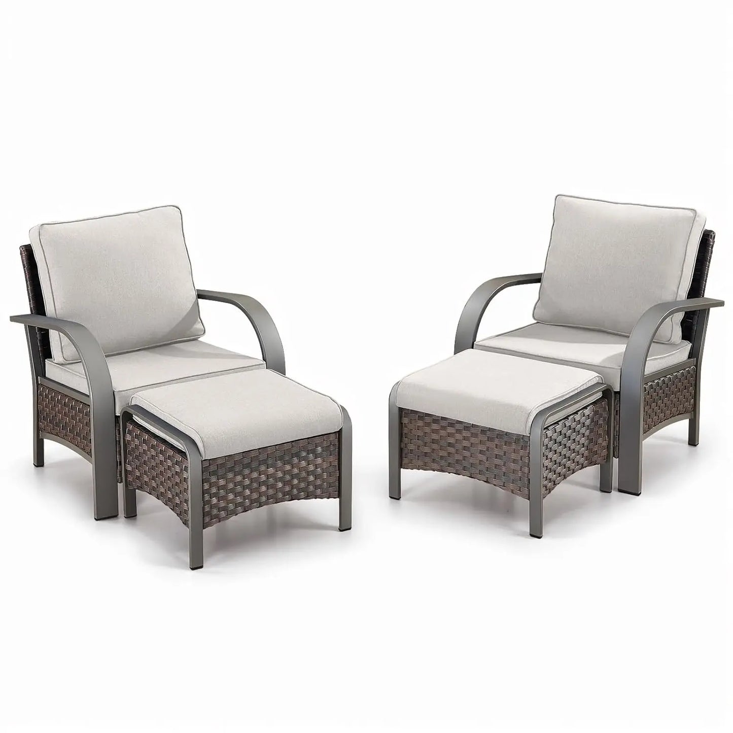 4 Piece Wicker Patio Furniture Set With Ottomans All Weather High Back Deep