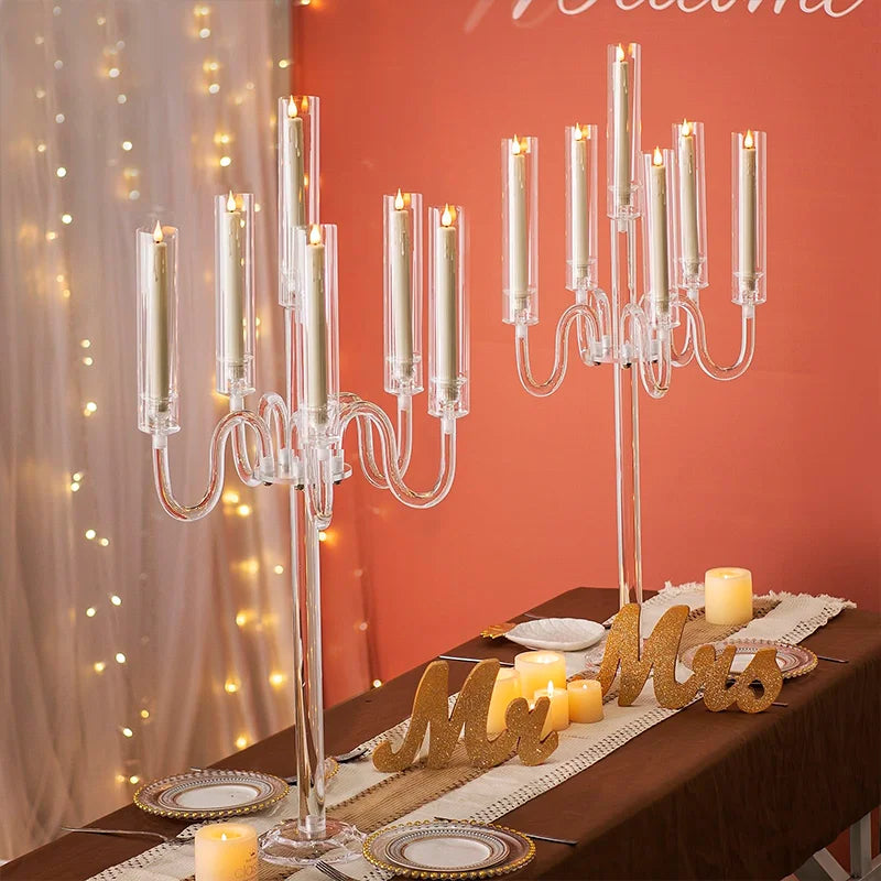 Acrylic Candle Holder Centerpiece 6 Arm LED Wedding Decor