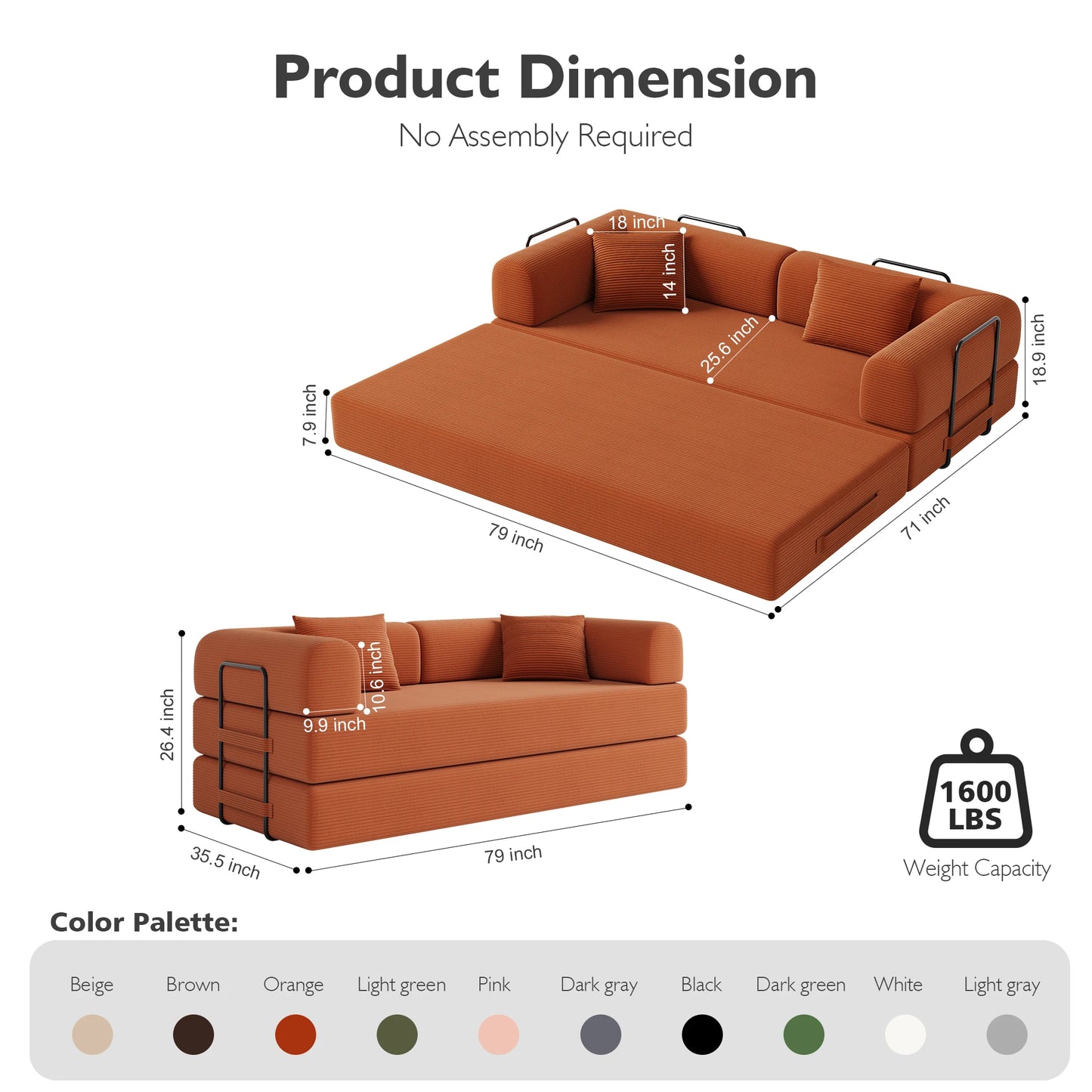 Convertible Floor Sofa Bed With Fixed Shape Frame 5 In 1 Living Room Sofa