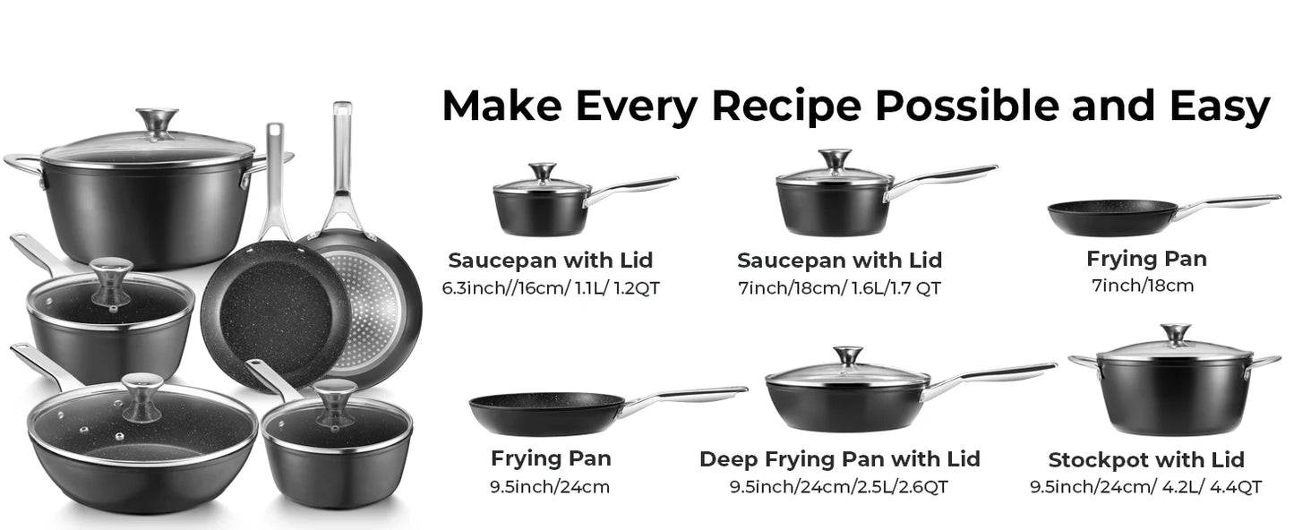 Induction Cookware Nonstick 10 Piece BEZIA Pots and Pans Set for Induction Cooktop Compatible with All Stoves