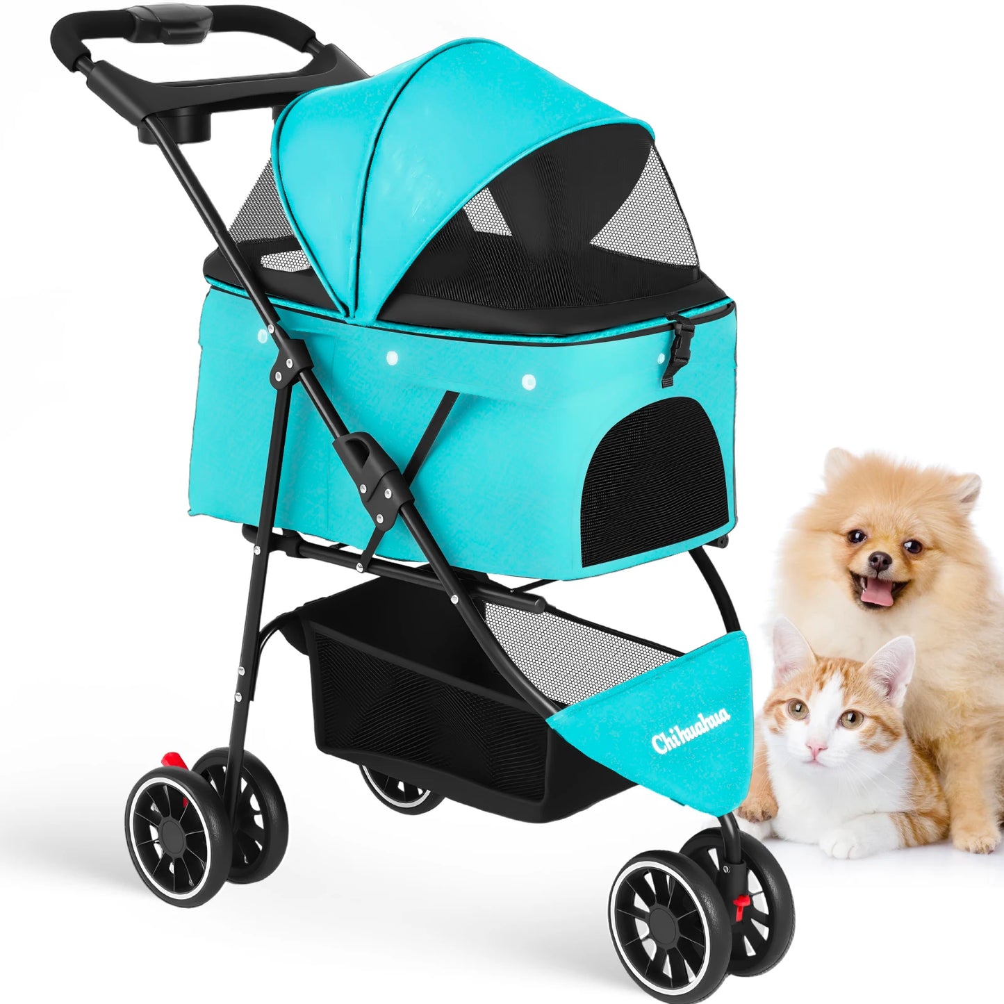 Portable Foldable Pet Stroller For Small Dogs And Cats Carrier With Canopy