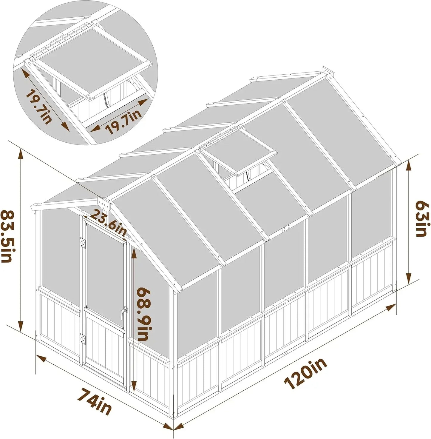 6x10 Ft Walk In Greenhouse Kit With Lockable Door And 6mm Polycarbonate Panels