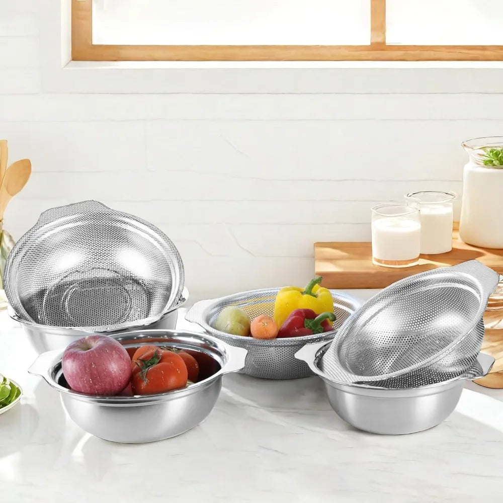 Stainless Steel Colander 2.5Qt Rice Washer And Mixing Bowl