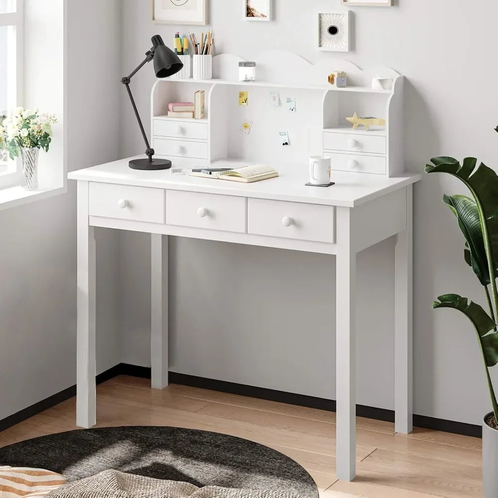 Writing Desk With 7 Drawers Home Office Hutch Pine Legs