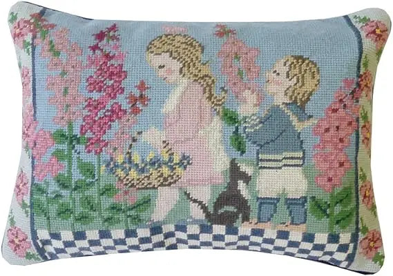 C F Home Summer Children Needlepoint Pillow 12 Inch x 16 Inch Pink