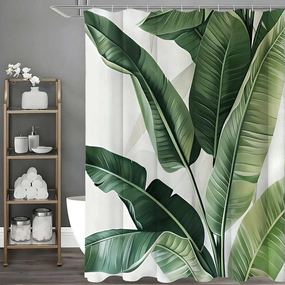 Tropical Banana Leaf Shower Curtain Waterproof With Hooks