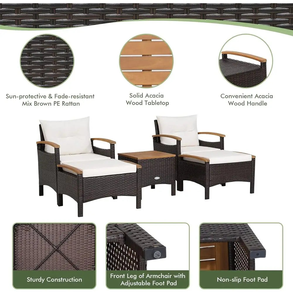 Outdoor PE Wicker Furniture Set With Lounge Chairs And Acacia Wood Side Table