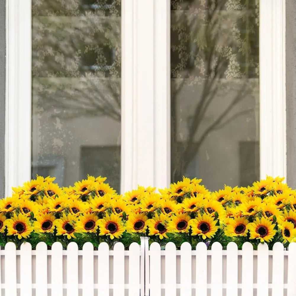 Sunflowers Artificial Flowers Outdoor Fall Decor 28Pcs 4Pack Silk Bouquet