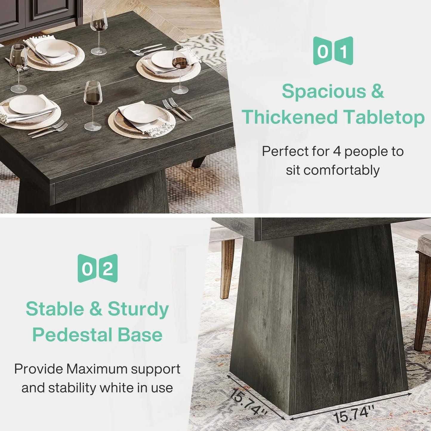 Tribesigns Square Dining Table For Four 31.5 Inch With Pedestal Base Farmhouse