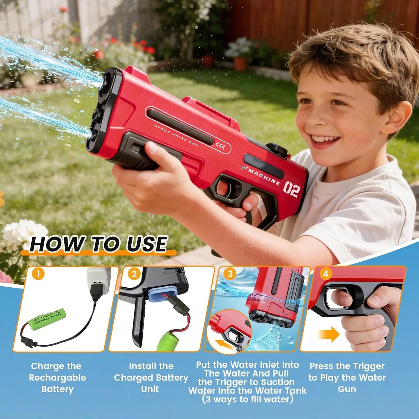 2 Pack Electric Water Guns With Auto Reload And 3 Shooting Modes 32 Feet Range