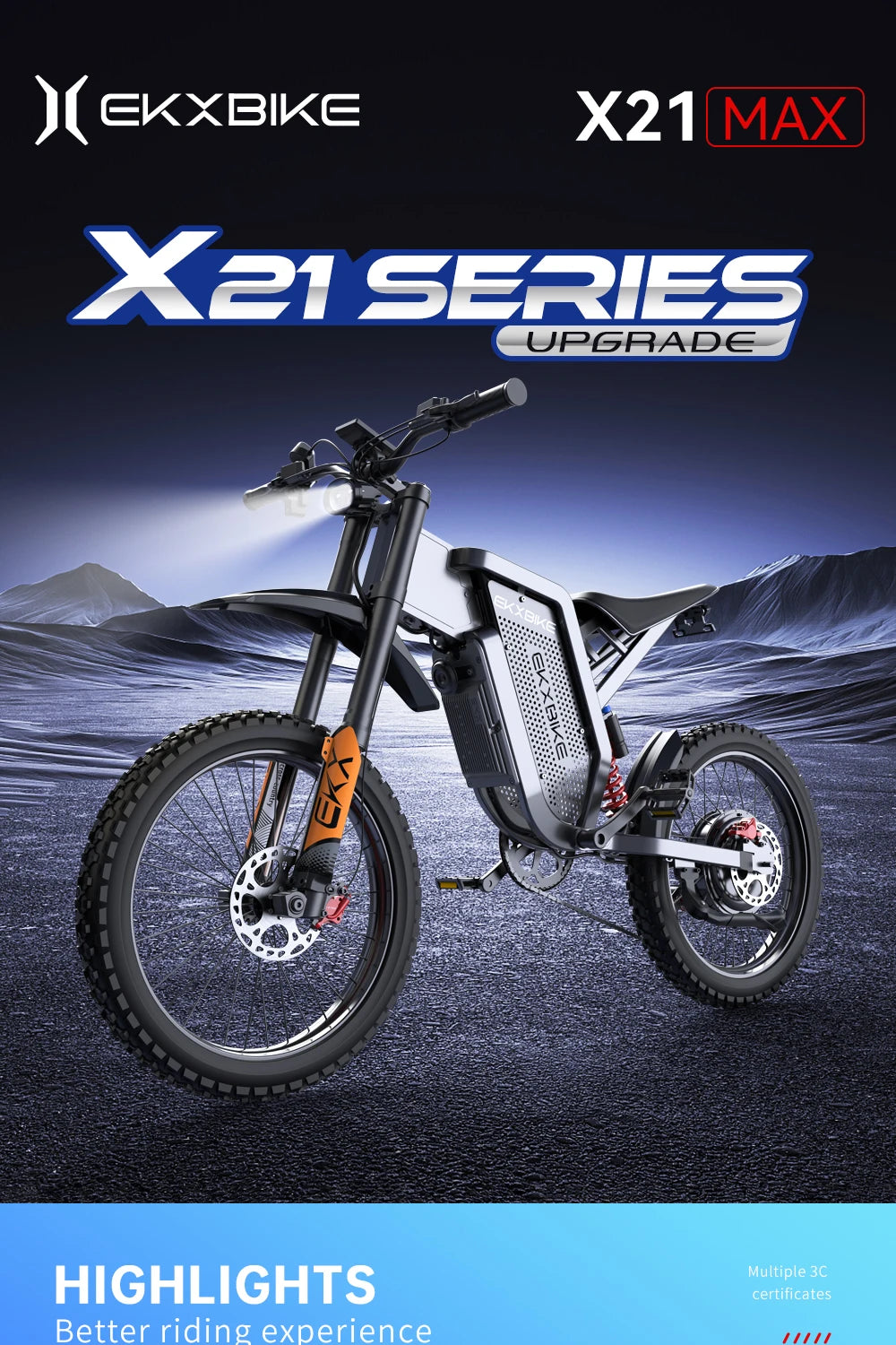 EKX X21 Max Electric Offroad Ebike 3000W 60V 30Ah 85Kmh